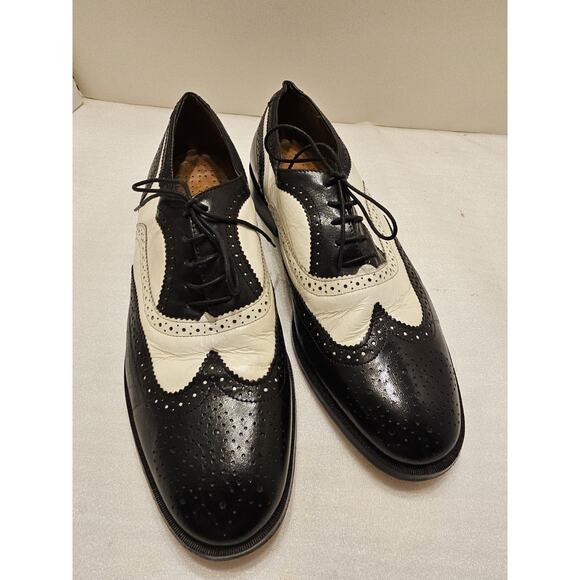 Stacy Adams Leather Oxford Wingtip Two Toned Black/White Dress Shoe Size 9.5M - Picture 2 of 11